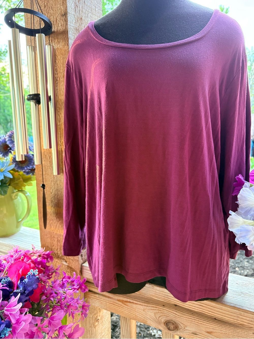 Talbots 1X Wine Pullover Soft Knit Top 3/4 Sleeve Scoop Neck Modal/Silk Blend